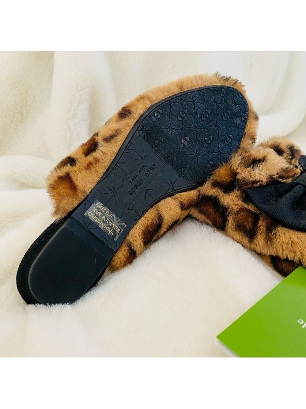 Kate Spade Leopard Faux Fur Slippers Animal Print Mob Wife - Picture 8 of 11